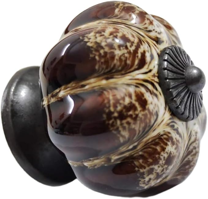 5 Pack Vintage Ceramic Pumpkin Cabinet Knobs, Kitchen Cabinet Drawers Dresser Cupboard Pull Handles Door Pulls with 5 Kinds of Screws (Leopard Print -White)