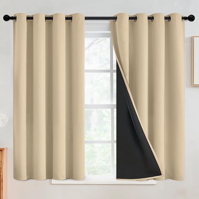 SimpleHome Beige 100% Blackout Curtains Room Darkening Living Room 45 Inch | by SimpleHome
