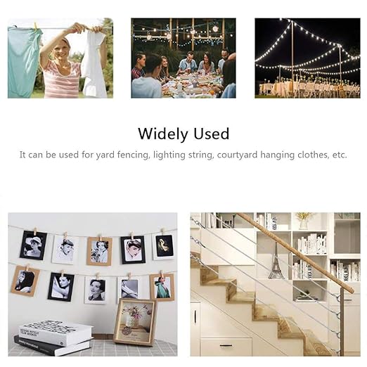 Globe String Light Suspension Kit, Outdoor Light Guide Wire, Vinyl Coated Stainless Steel Steel Cable，Include 150ft Transparent PVC and 304 Stainless Steel Wire Cable, Turnbuckle and Hooks