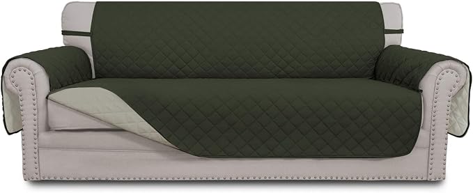 Easy-Going Reversible Couch Cover, 3 Cushion Sofa, Army Green/Beige | X-Large by Easy-Going