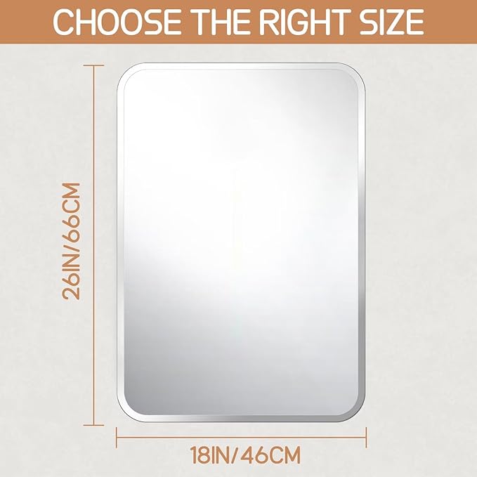 Frameless Bathroom Mirror for Over Sink,Wall Mounted Vanity Mirrors 18x26in,Rounded Rectangle Mirror Frameless with Polished Edge for Bedroom,Living Room,Entryway,Shatterproof (Horizontal/Vertical)
