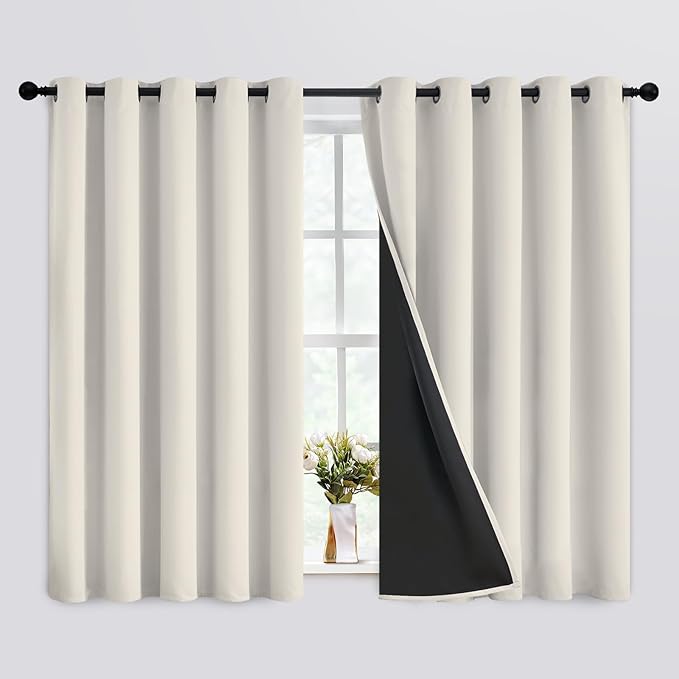SimpleHome Cream 100% Blackout Curtains Room Darkening Living Room 63 Inch | by SimpleHome