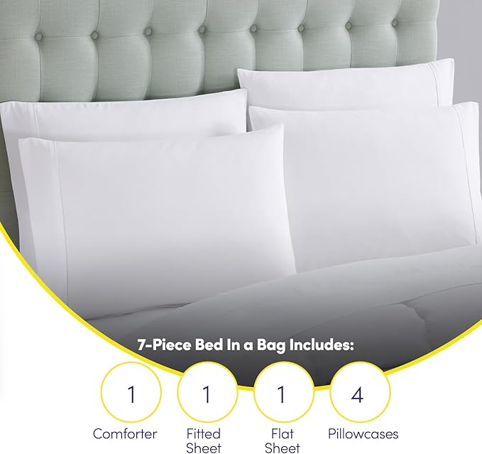 California King Comforter Set - Soft & Breathable 7-Piece Bedding Collection - 1 Comforter, 1 Fitted Sheet, 1 Flat, 4 Pillowcases - Deep Pocket - Premium Quality - Ideal for All Seasons, White