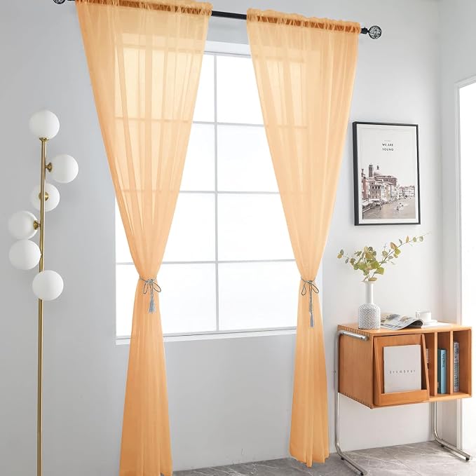 SpaceDresser Beige Sheer Curtains 4 Panels Rod Pocket Semi-Sheer Curtain 54 - Image 3