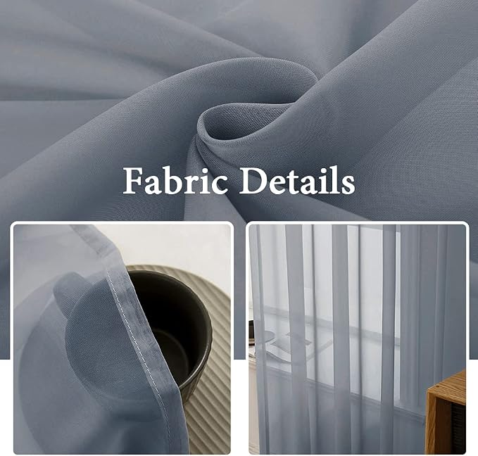 MIULEE 2 Panels Sheer Curtains for Living Room 54X90 Inch Dark Grey | Window - Image 3