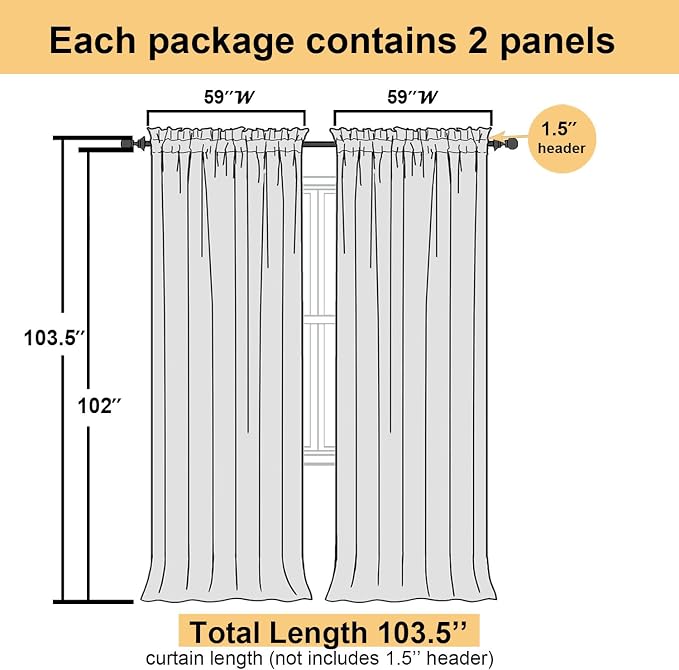 White Sheer Curtains 102 Inches Long 2 Pcs, Light Filtering Living Room Curtains - Image 2