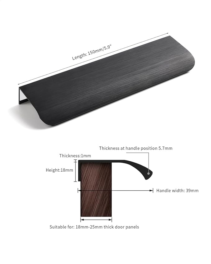 5 Pack 6 inch Self Adhesive Cabinet Pulls - Black Stick On Handles for Cabinets