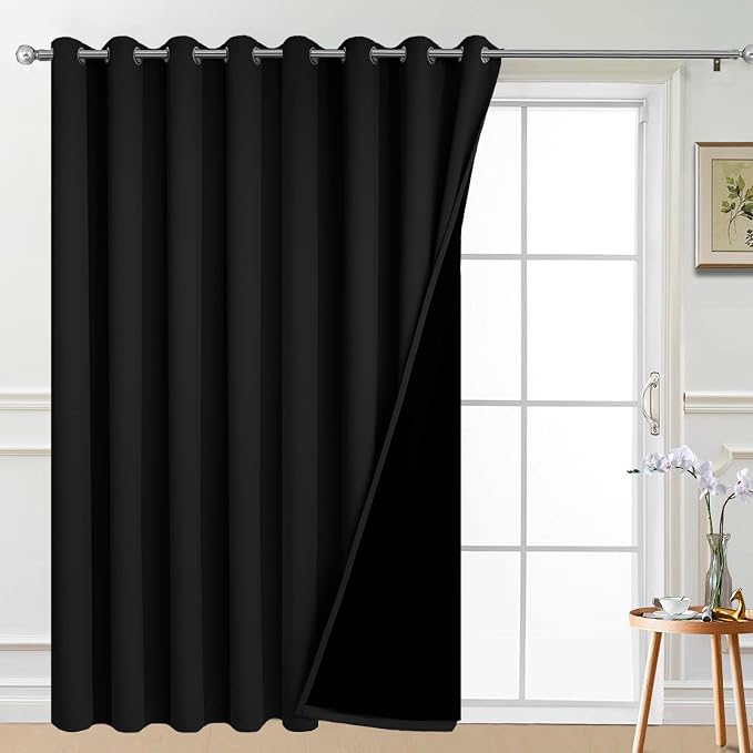 Yakamok Black 100% Blackout Patio Door Curtain Panels W100 x L96, 1 Panel | by Yakamok