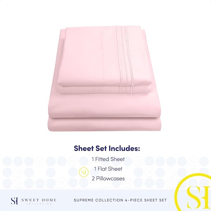 King Size Sheets - Breathable Luxury Bed Sheets with Full Elastic & Secure Corner Straps Built In - 1800 Supreme Collection Soft Deep Pocket Bedding, Sheet Set, EXTRA DEEP pocket - King, Pale Pink