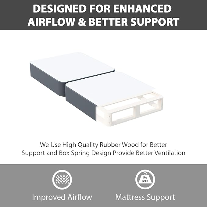 Treaton, 4-Inch Sturdy Wood Box Spring for Mattress Support - Durable and Fully Assembled, Natural Wood Foundation for Twin, Gray