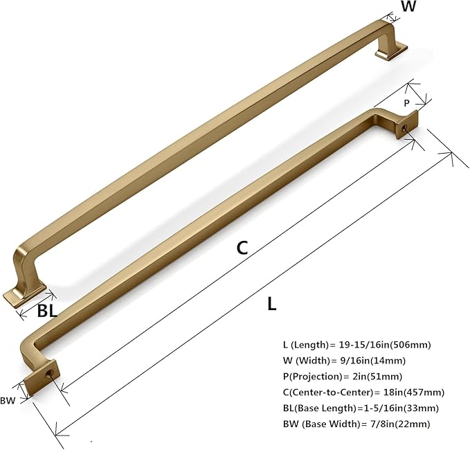 khtumeware | Appliance Handle Pull | Brushed Satin Brass | 18 in (457 mm) Center-to-Center Drawer Pull | 3 Pack| Kitchen and Bathroom Cabinet Hardware | Furniture Hardware