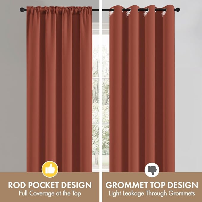 MIULEE 84 Inch Length Terracotta Blackout Bedroom Curtains Set of 4 | Thermal - Image 7
