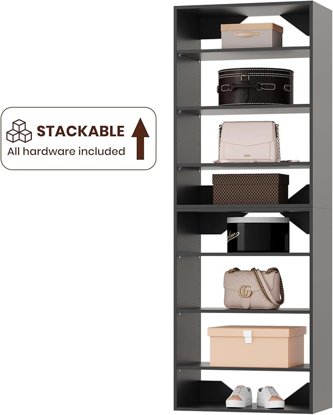 ROOMTEC 31.5" Shelf Short Tower Closet Unit, Modular Closet System with Shelf, Wardrobe Organizer for Bedroom or Walk-in Closet, Wall Mounted, Customizable Clothes Storage Unit, Black