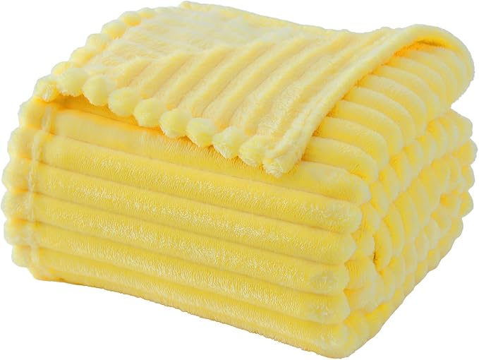 Banana Yellow Throw Blanket for Couch Sofa 50”x60” Striped Design | Fleece - Image 5