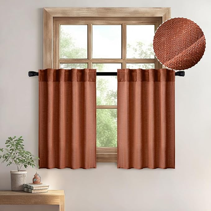 MIULEE Burnt Orange Fall Kitchen Curtain 24 Inches Long 2 Panels Farmhouse | - Image 8