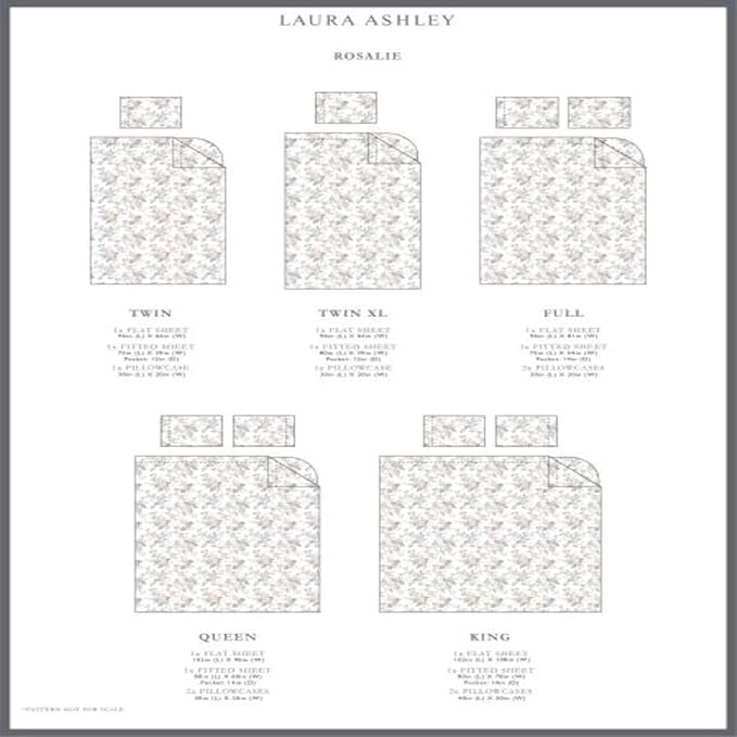 Laura Ashley - Flannel Sheets Queen Size, Anti-Pilling & Wrinkle Resistant Cotton, Touchably Soft for All-Season Comfort - Bed Sheets with Matching Pillowcases & Fitted Sheet (Rosalie Grey)