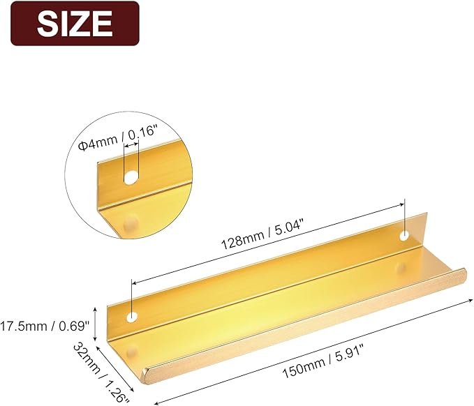uxcell Cabinet Finger Edge Pull, 5pcs 150mm / 5.91" Aluminum Alloy Back Mount Hidden Cabinet Pulls Concealed Handle for Home Kitchen Drawer Cabinet, Gold