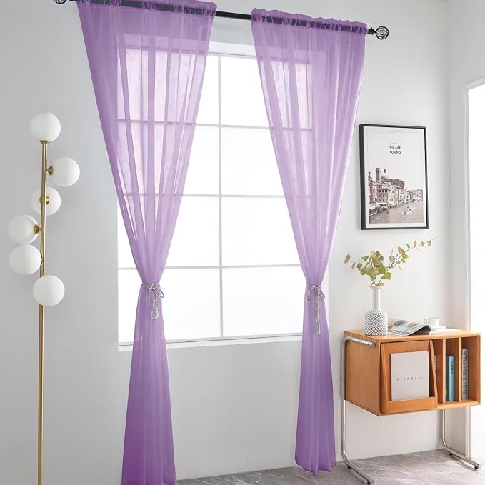 SpaceDresser Lavender Sheer Curtains 4 Panels Rod Pocket Semi-Sheer Curtain 63 - Image 3