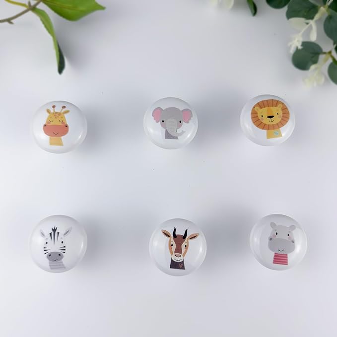 6 Pack 1.5" 6pack Kids Nursery Animal Ceramic Cute Door Cabinet Decorative Cabinet Dresser Drawer Knobs Lion Drawer Pulls (Zebra)