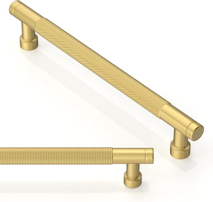 10 Pack Brushed Gold Knurled Cabinet Pulls 6.3 Inch(160mm) Kitchen Cabinet Handles Solid Zinc Alloy Cabinet Hardware Drawer Pulls