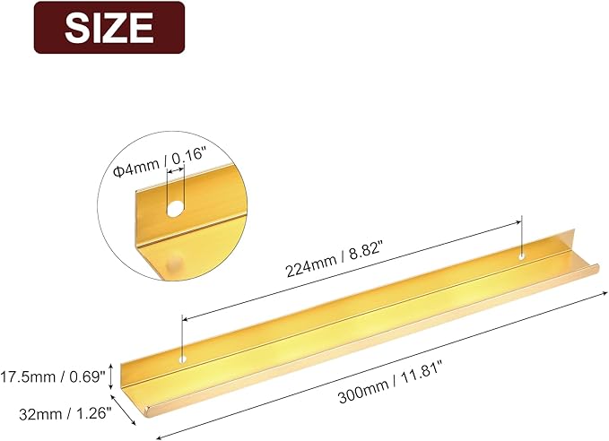 uxcell Cabinet Finger Edge Pull, 8pcs 300mm / 11.81" Aluminum Alloy Back Mount Hidden Cabinet Pulls Concealed Handle for Home Kitchen Drawer Cabinet, Gold