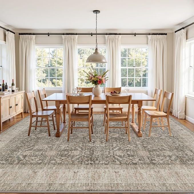 10x12 Area Rugs Living Room: Bedroom Washable Carpet Warm Taupe | Vintage Boho - Image 3