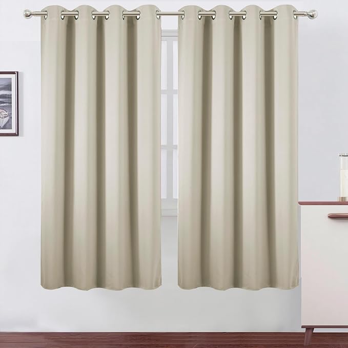 Blackout Curtains 66 x 72 Inch Long Light Beige Curtains Set of 2 Panels Room by Lemomo