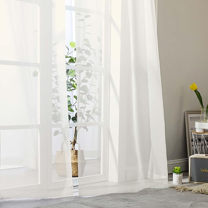 Sheer Ivory Curtains for Bedroom Living Room 54 Inch Length 2 Panels Set - Image 8