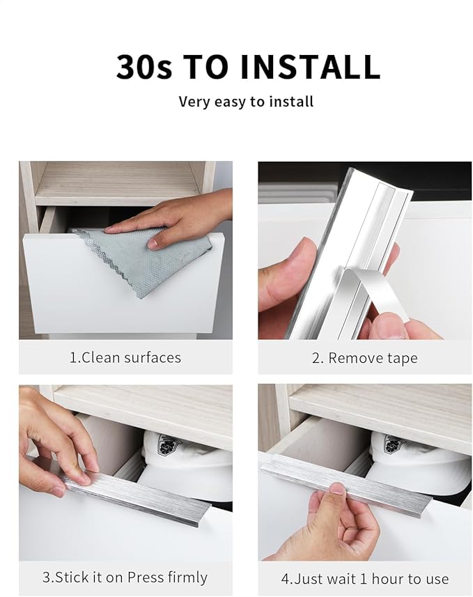 5 Pack 8 inch Self Adhesive Cabinet Pulls - Silvery Stick On Handles - Adhesive Cabinet Handles & Drawer Edge Pulls
