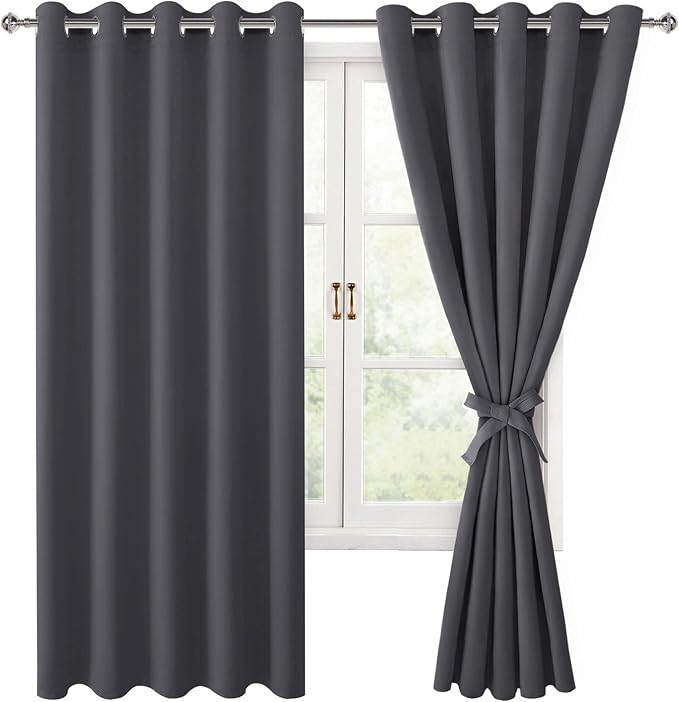 Grommet Blackout Curtains for Bedroom, 60 x 72 Inches, Dark Grey | Thermal by Hiasan