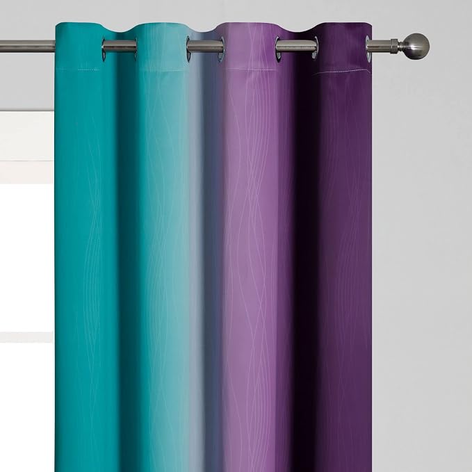 Ombre Teal and Purple Blackout Curtains - Image 4