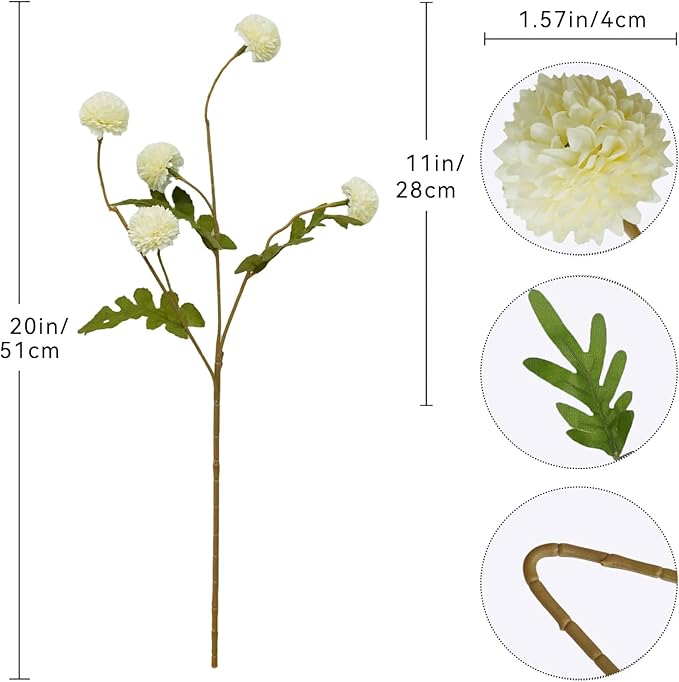 10 Stems Fake Flowers +Eucalyptus Stems Realistic Artificial Flowers Branches for Vase Milky White kiku Flowers Floral Arrangements Mum Boho Bridal Bouquet Silk for Home Decoration Indoor