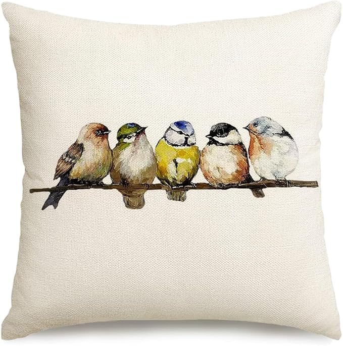 RABUSOFA Watercolor Birds Pillows Decorative Throw Pillows 18x18, Hand-Painted by RABUSOFA