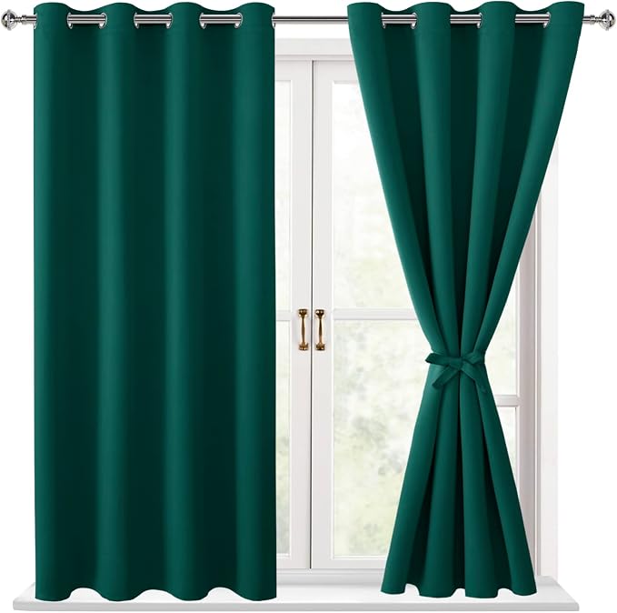 Blackout Curtains for Bedroom, Hunter Green, 52 x 54 Inch, 2 Panels | Thermal by Hiasan