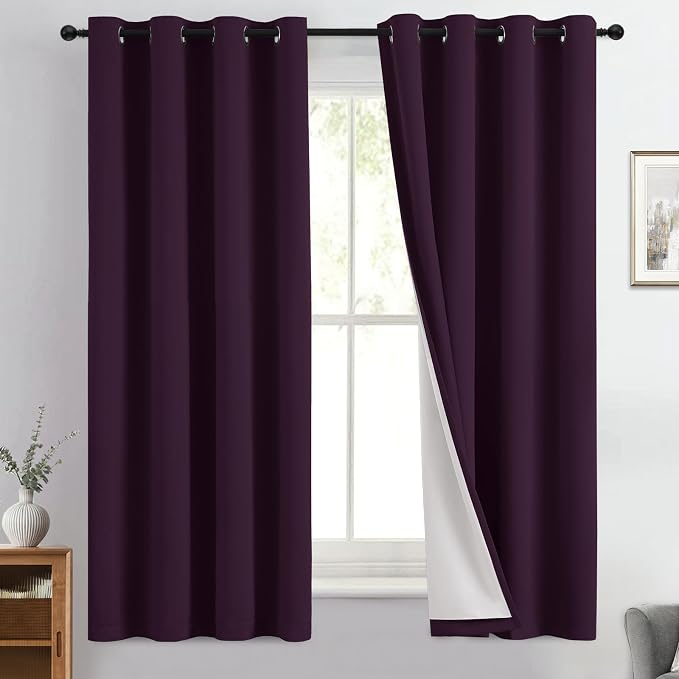 Yakamok Dark Purple 100% Blackout Curtains 63 Inches Long 50" Wide 2 Panels | by Yakamok