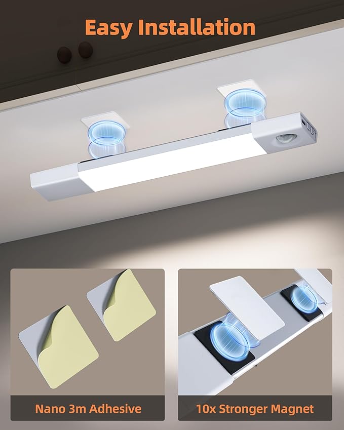 EZVALO 6-Pack Under Cabinet Lighting, 7.8" Wireless Closet Lights, 30 LED Rechargeable Motion Sensor Light, Dimmable, 3 Color Temperatures, Counter Lights for Kitchen, Pantry, Bedroom, Wardrobe