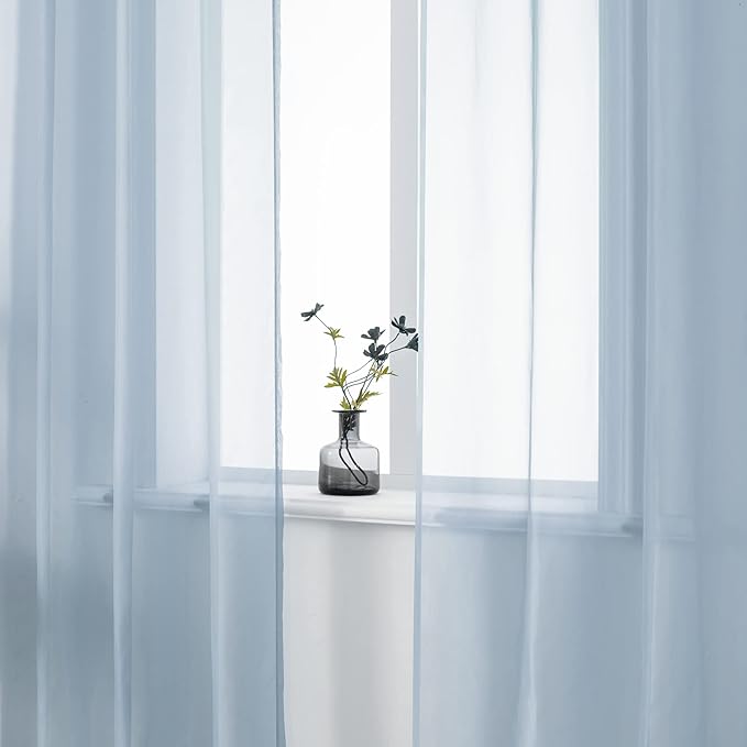 DUALIFE 45 Inches Long Dusty Blue Voile Sheer Curtains for Nursery 2 Panels Grommet Small Windows Short Drapes Solid Blue Sheer Curtains for Bathroom Boys Bedroom 52 X 45 Inch Long