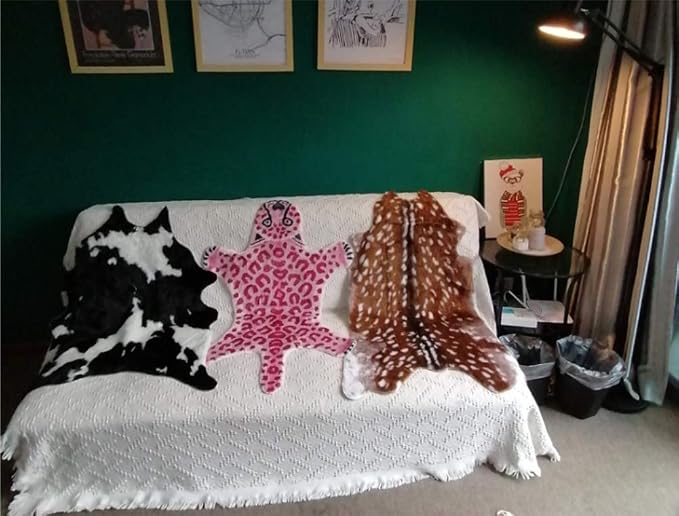 Huichenxing2021FURSTORE Pink Faux Cowhide Leopard Non-Slip Rug 3.3x2.95ft | - Image 8