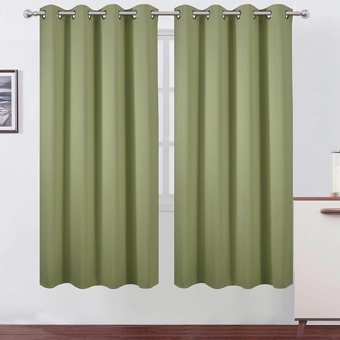 Blackout Curtains 66 x 72 Inch Long Sage Green Curtains Set of 2 Panels Room by Lemomo