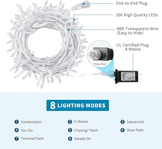 Christmas String Lights, 170Ft 500 LEDs Christmas Tree Lights Indoor String Lights 8 Modes Fairy Twinkle Lights Lights
