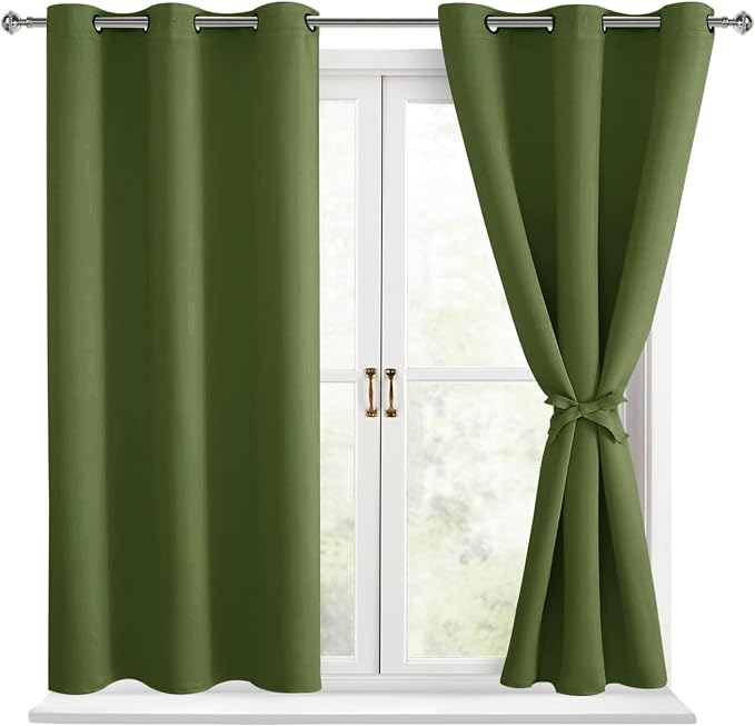 Blackout Curtains for Bedroom, Olive Green, 42 x 45 Inch, 2 Panel | Thermal by Hiasan