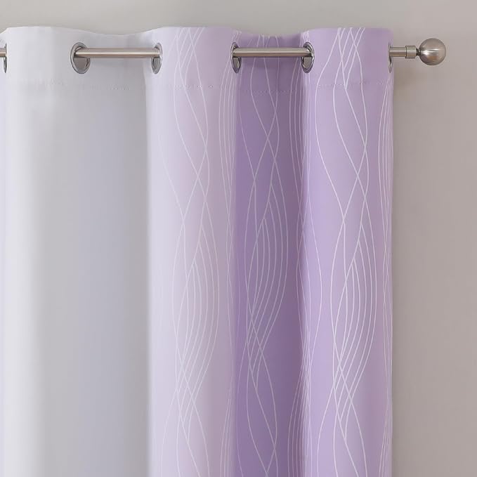 Lilac and Greyish White Ombre Blackout Curtains - Image 4