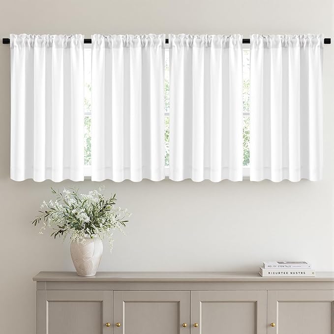 MIULEE 4-Panel 36 Inch Blackout Kitchen Tier Curtains Over Sink Pure White | by MIULEE