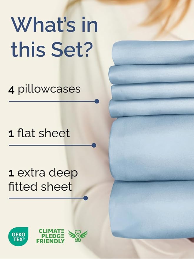 Extra Deep Cal King Sheet Set - 6 Piece Breathable and Cooling Sheets - Hotel Luxury Bed Sheets Set - Easy Fit - Soft, Wrinkle Free and Comfy Sheets Set - Sky Blue Sheet Set with Extra Deep Pockets