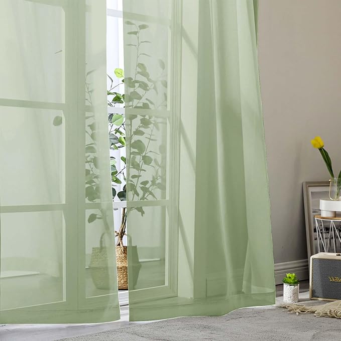 Light Green Sheer Curtains for Bedroom Living Room 96 Inches Long 2 Panels - Image 8