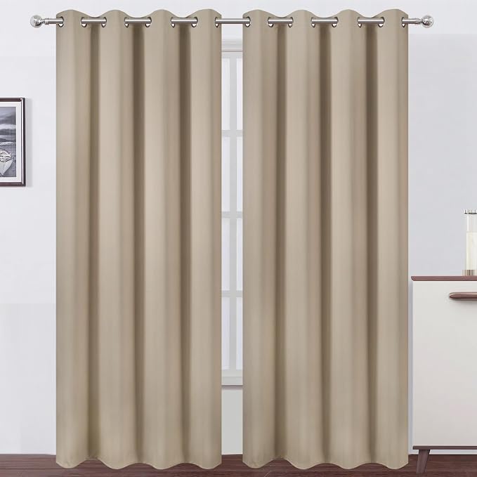 Blackout Curtains 66 x 95 inch/Khaki Curtains Set of 2 Panels/Thermal Insulated by Lemomo