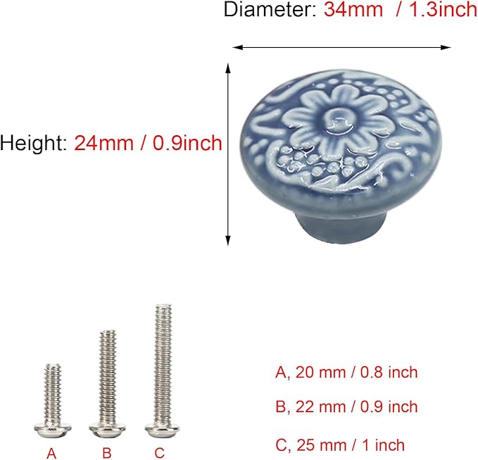 HUAMULAN 15 PCS Cabinet Knobs Glossy Ceramic Dresser Mushroom Table Drawer Cupboard Pull Furniture DIY Wardrobe Solid Color Vintage Handle,with 3 Size Mounting Screws