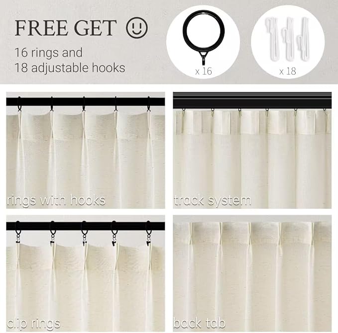Topfinel 102 Inch Curtains 1 Panels Set, Two Packs Pinch Pleat Back Tab Linen - Image 2