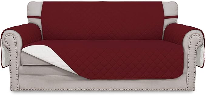 Easy-Going Reversible Couch Cover, 2 Cushion Sofa, Christmas Red/Ivory | by Easy-Going