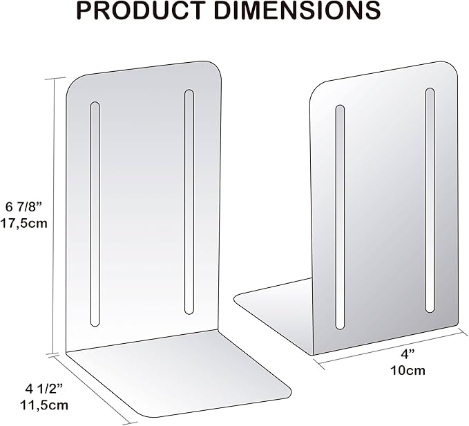 Acrimet Metal Bookends, Non-Skid Book Stand for Shelves, Heavy Duty Book Stopper, 6-7/8" H x 4" W x 4-1/2“ D, Blue, 1 Pair